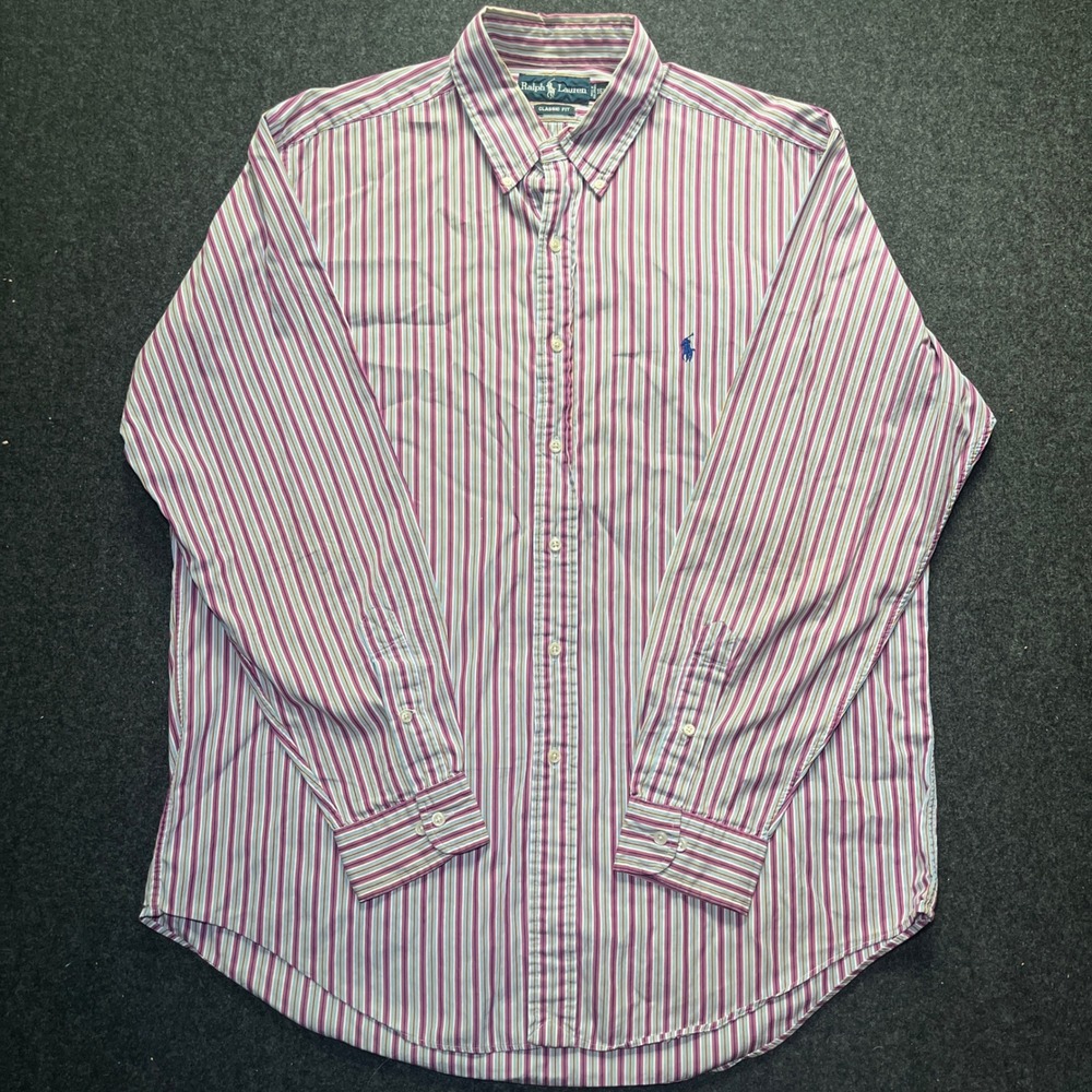 Ralph Lauren Button Down Shirt Mens 16.5 L Multi Stripe Classic Fit - Picture 3 of 6